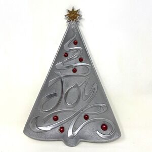 Lenox Metal‎ Christmas Tree Treat Candy Dish Silver Tone Enameled Red Ornaments